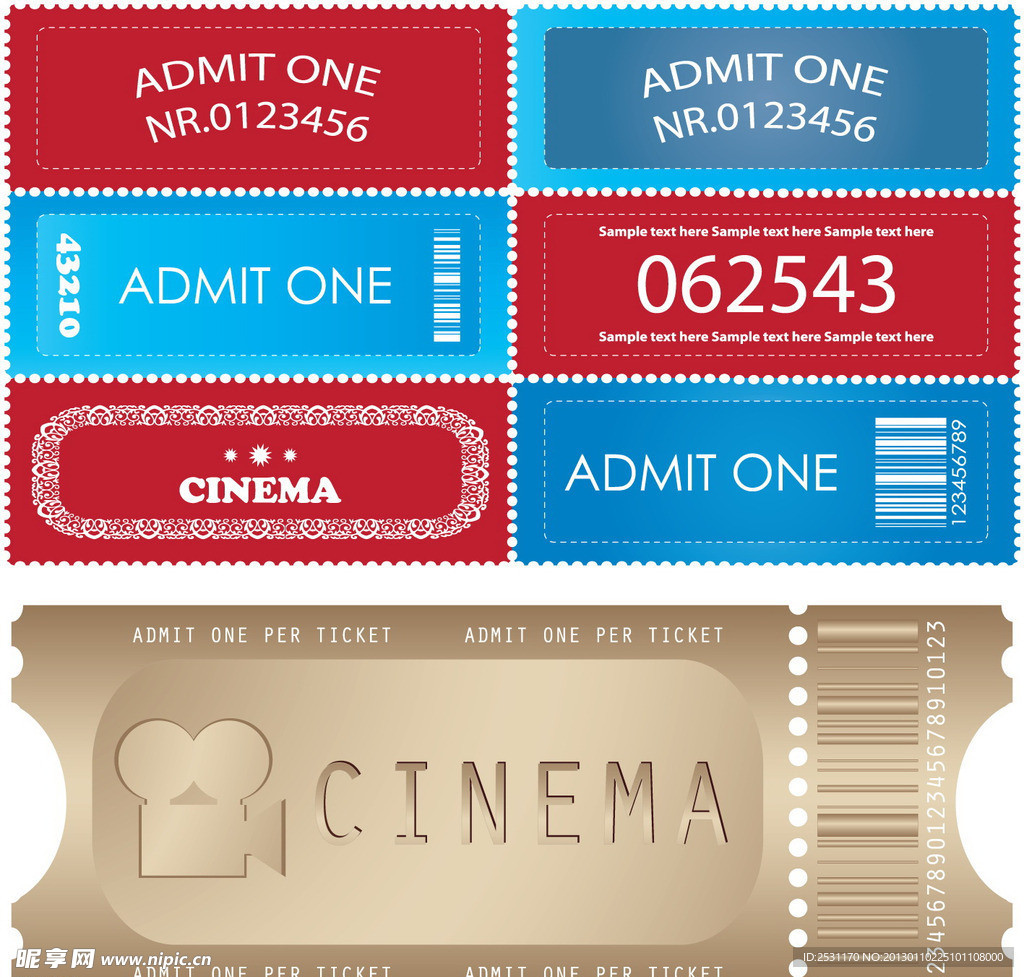 8款彩色电影票设计设计图__包装设计_广告设计_设计图库_昵图网nipic.com