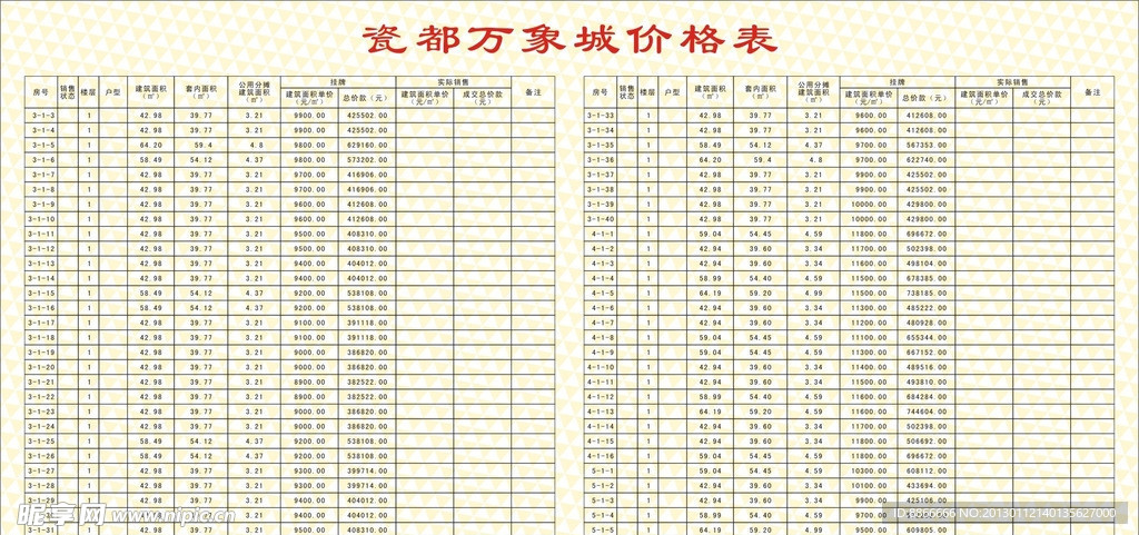 万象城价格表