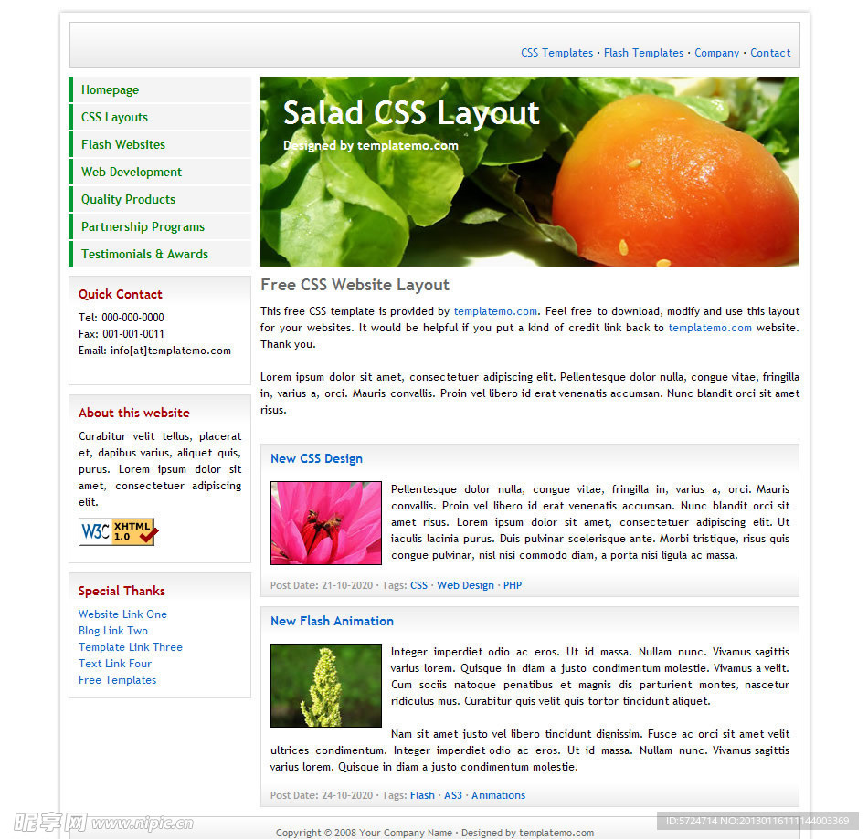 绿色创意设计CSS网站模版