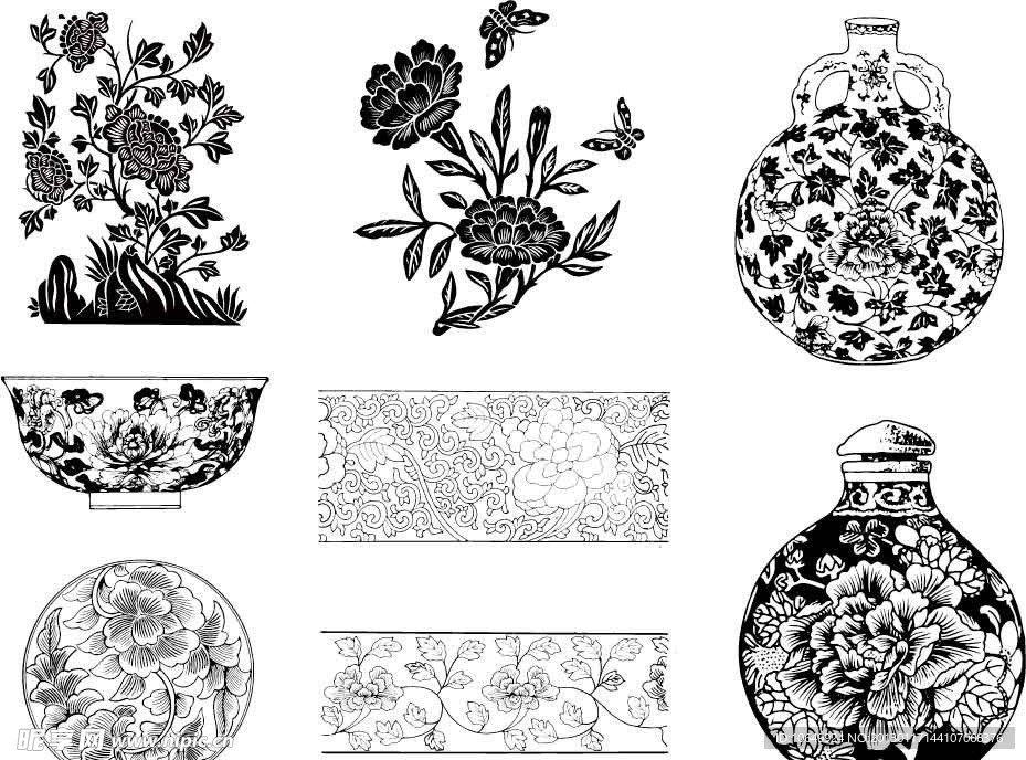 植物 花纹 花 牡丹 花瓶
