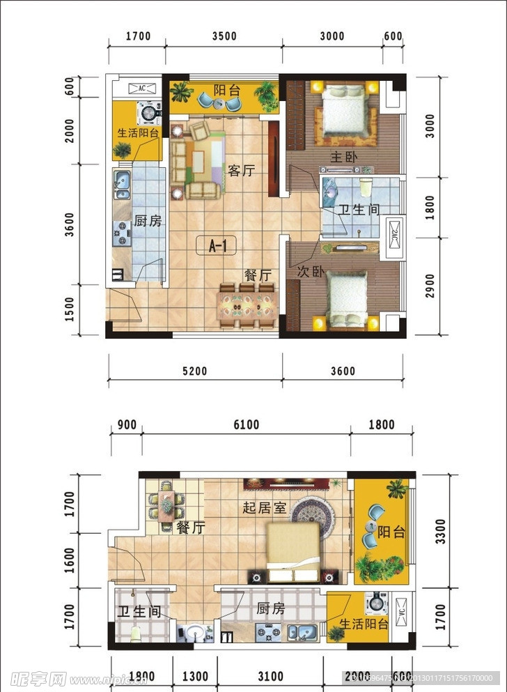 彩色平面户型