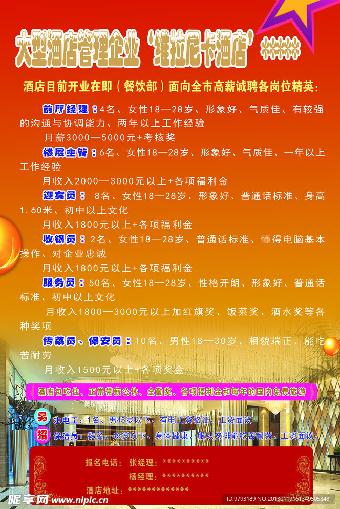 酒店招聘海报