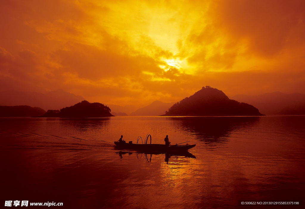夕阳 小船