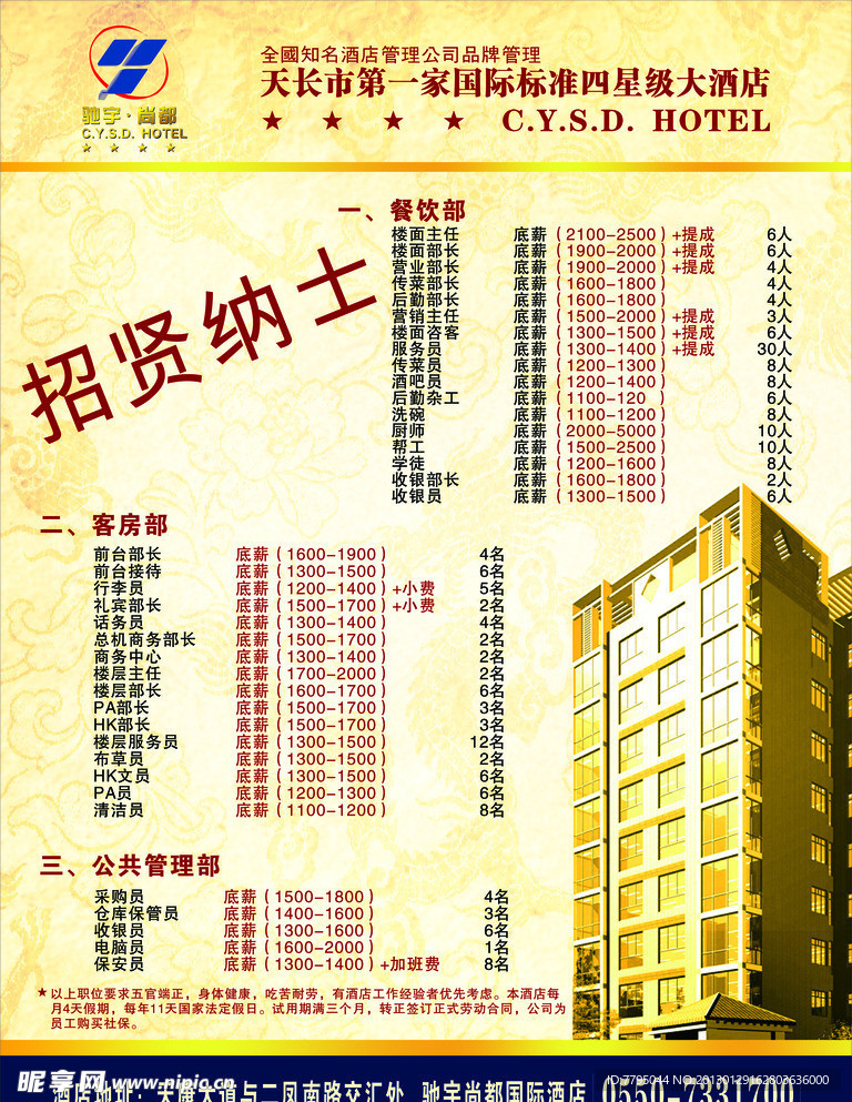 酒店招聘 海报