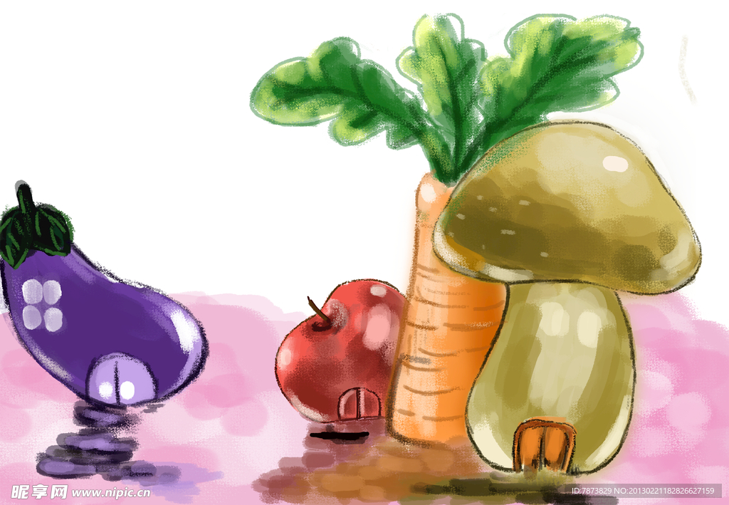 手绘蔬菜 水果房屋