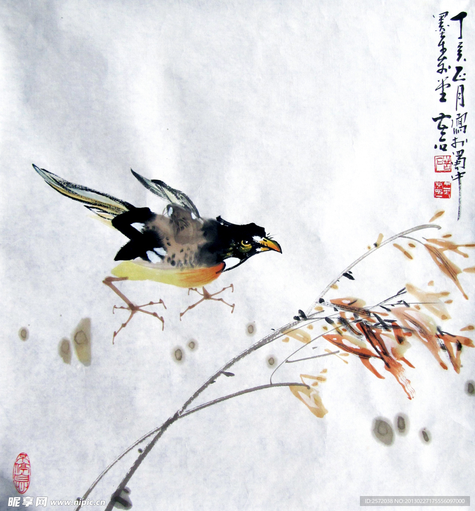 秋叶小鸟图
