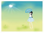 插画 女孩 太阳 伞