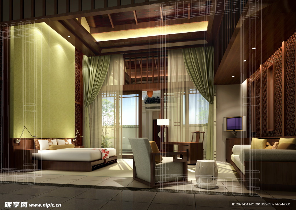 中式酒店 卧室