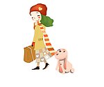 卡通女孩和兔子