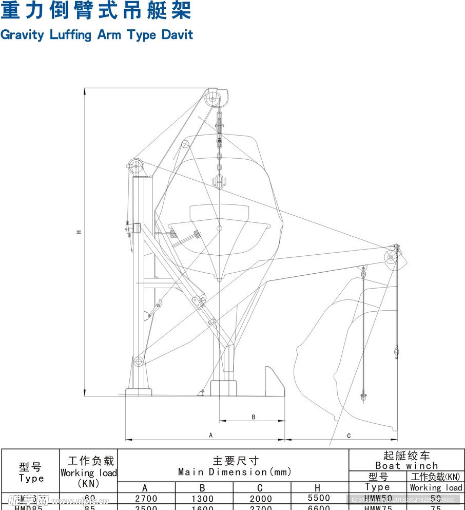 重力倒臂式吊艇架