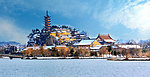 金山湖景区金山寺雪景