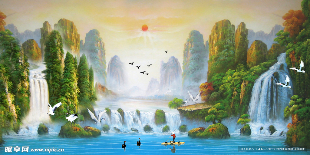 日出山水油画图