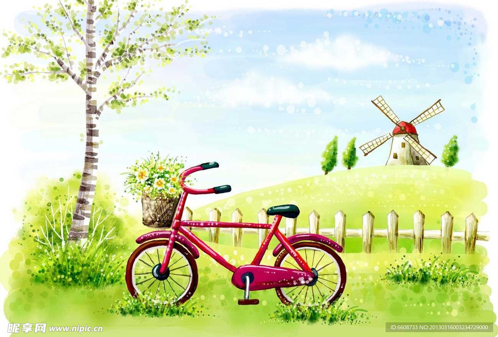 草原自行车风车
