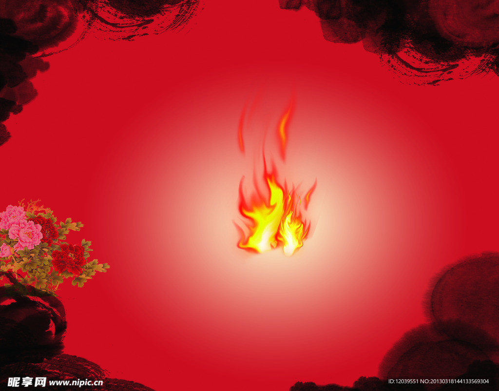 红色 背景 火 牡丹花