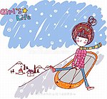 滑雪 手绘小女孩