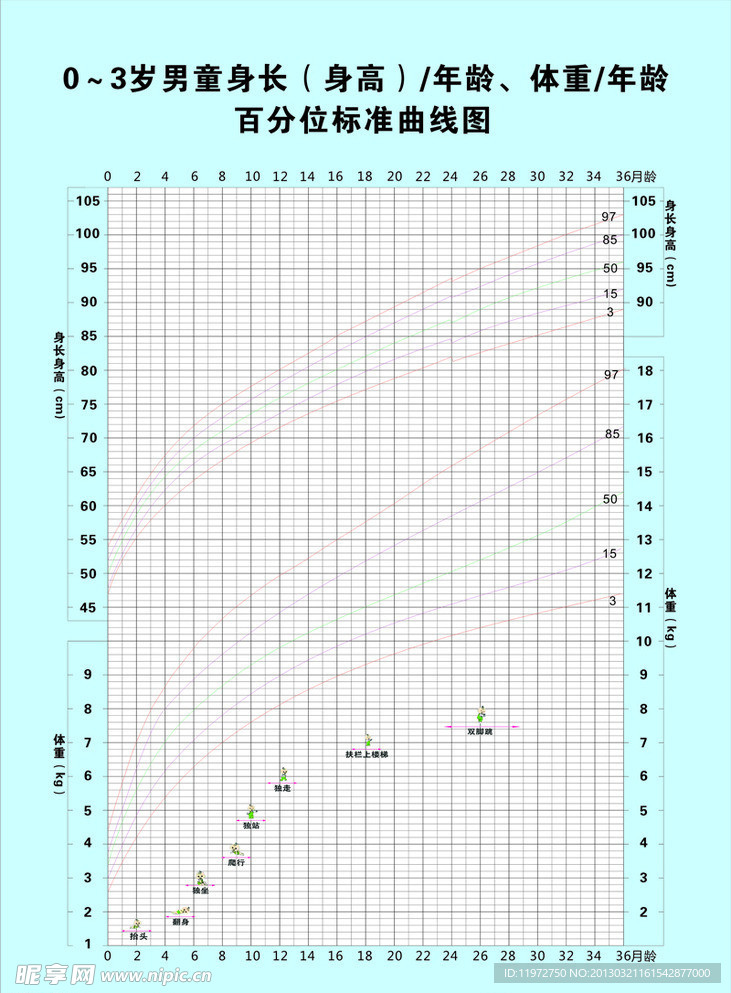 0 3岁男童身高百分