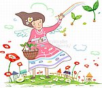 春天 小女孩 卡通儿童