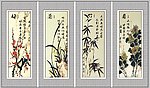 梅兰竹菊古画展板