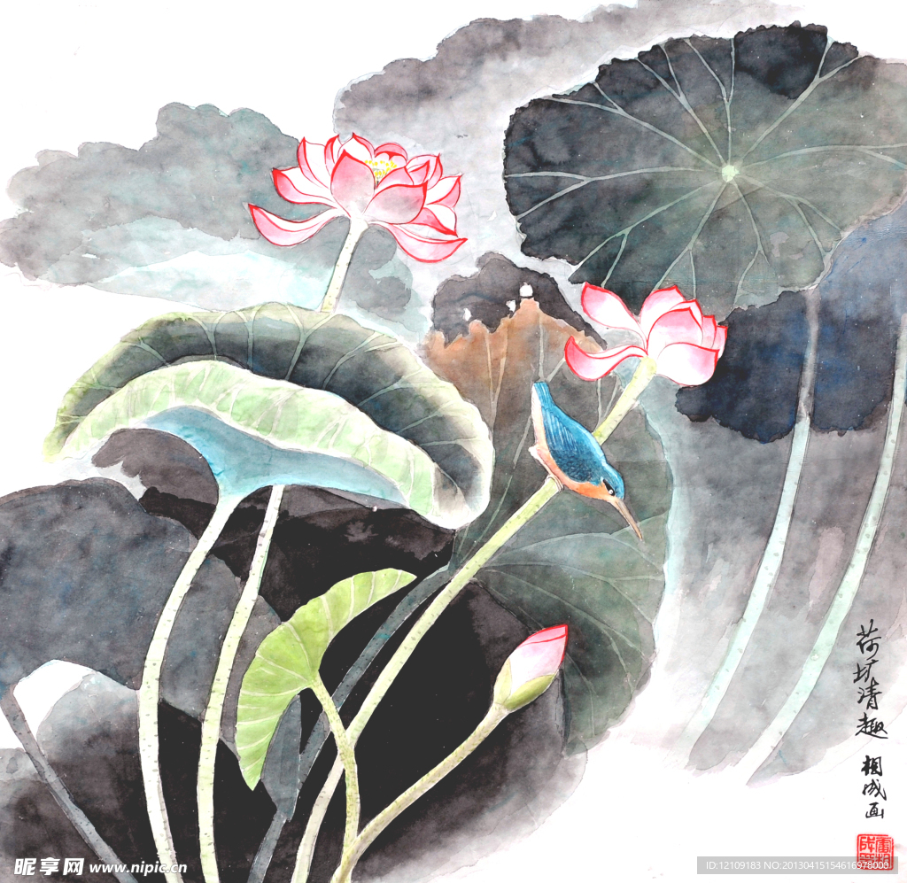 水墨荷