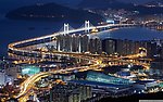 城市风景大桥海山夜景