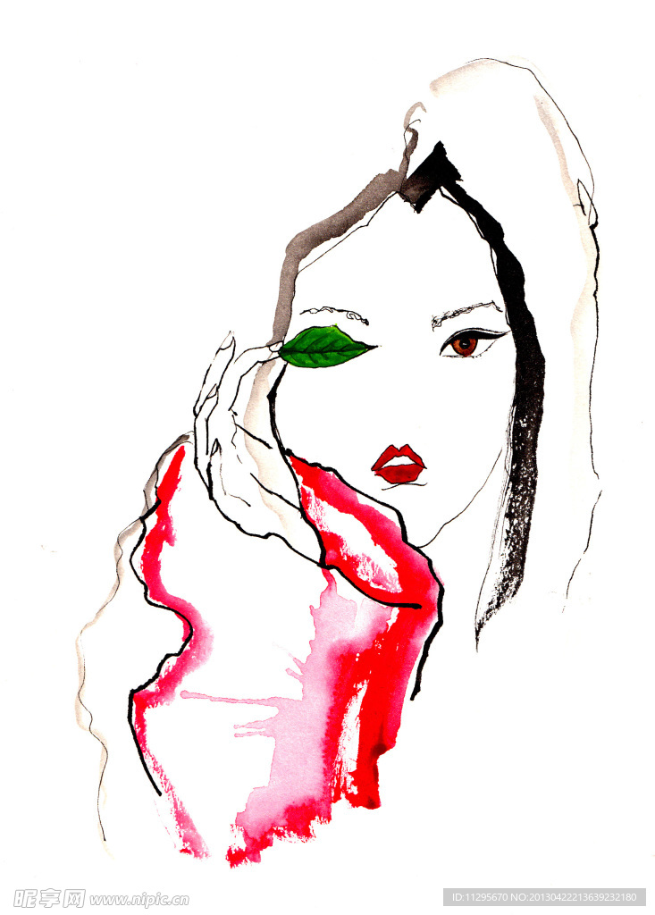 美女 水彩画
