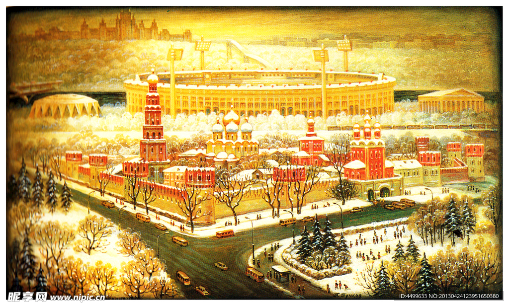 城堡雪景油画