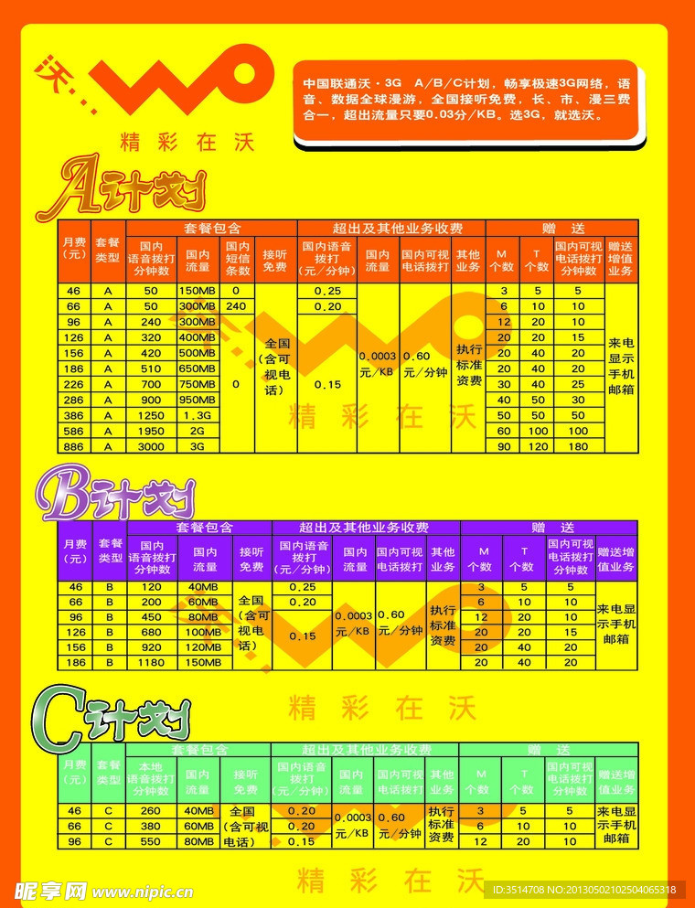 联通沃套餐宣传彩页