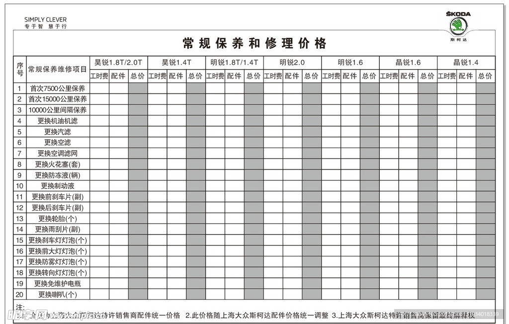 常规保养和修理价格