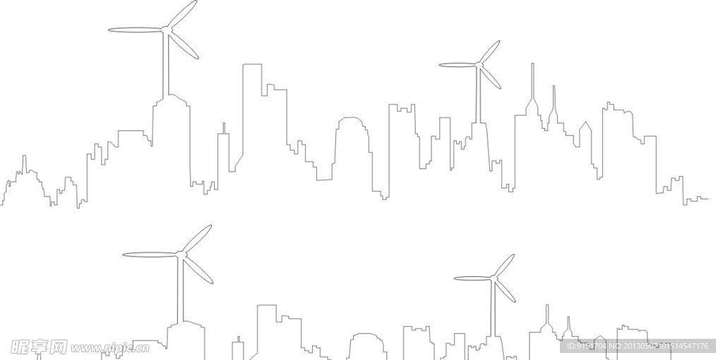 风力发电与城市线条