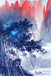 山峰水墨画