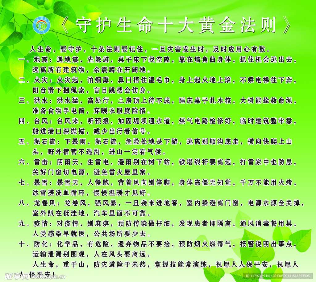 守护生命十大法则展板