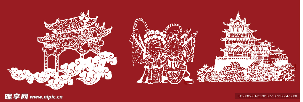 牌坊戏曲剪纸