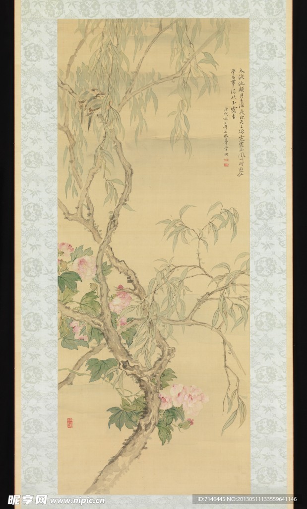 花鸟绢本工笔
