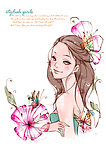 韩国少女与花插画