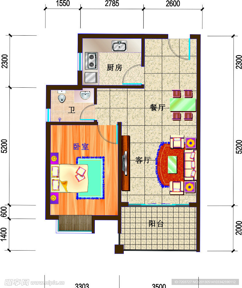 彩色平面户型图