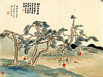 齐白石山水松山竹马图
