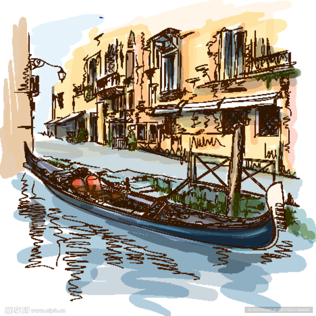 手绘城市水城威尼斯
