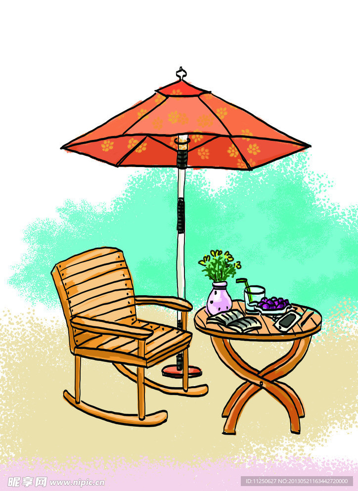 手绘夏日遮阳伞户外