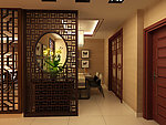 中式家装客厅餐厅模型