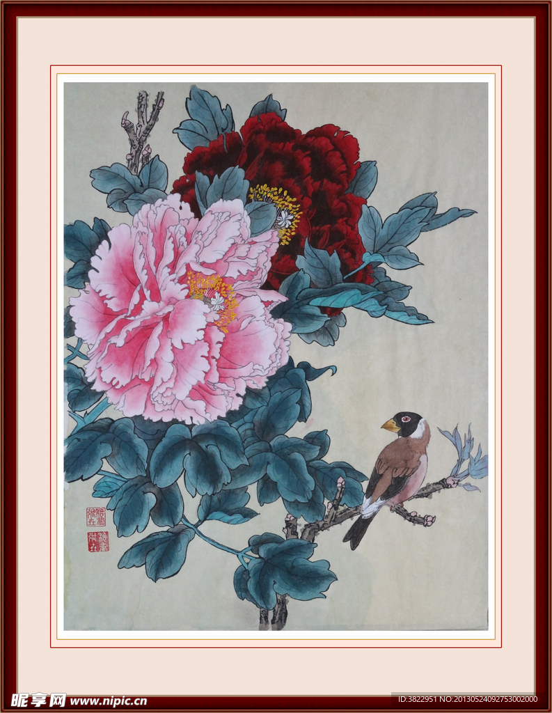 工笔画牡丹