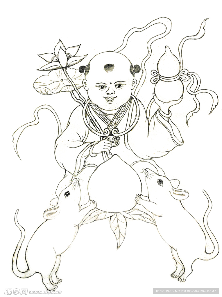 手绘童子老鼠