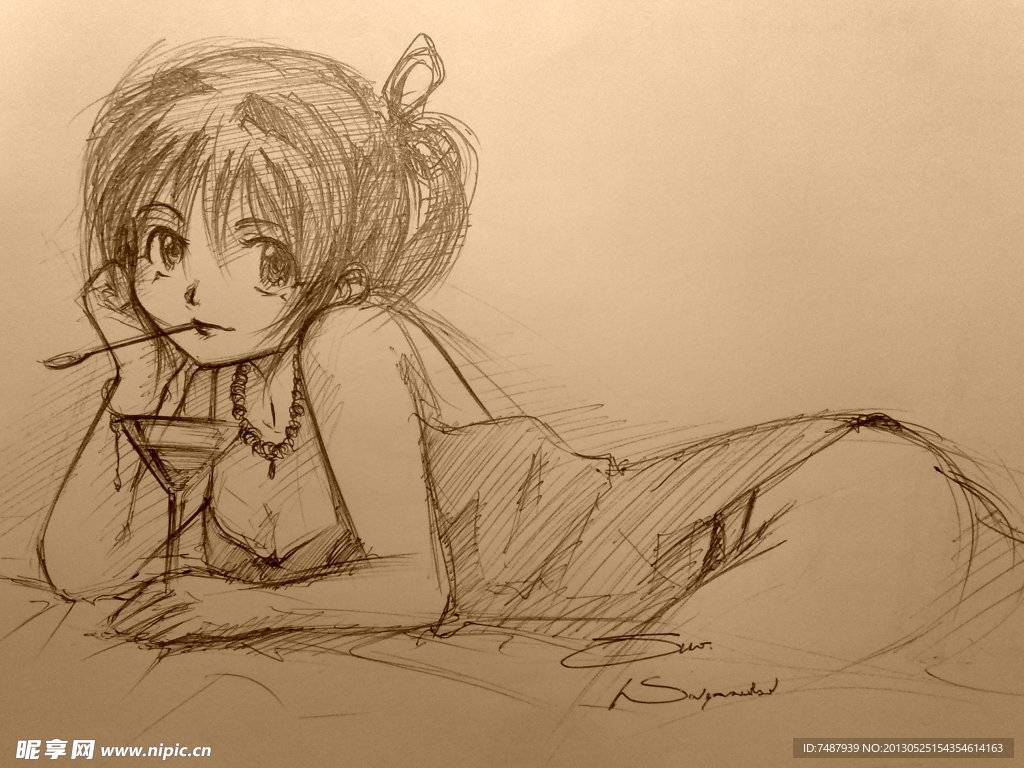 素描美女