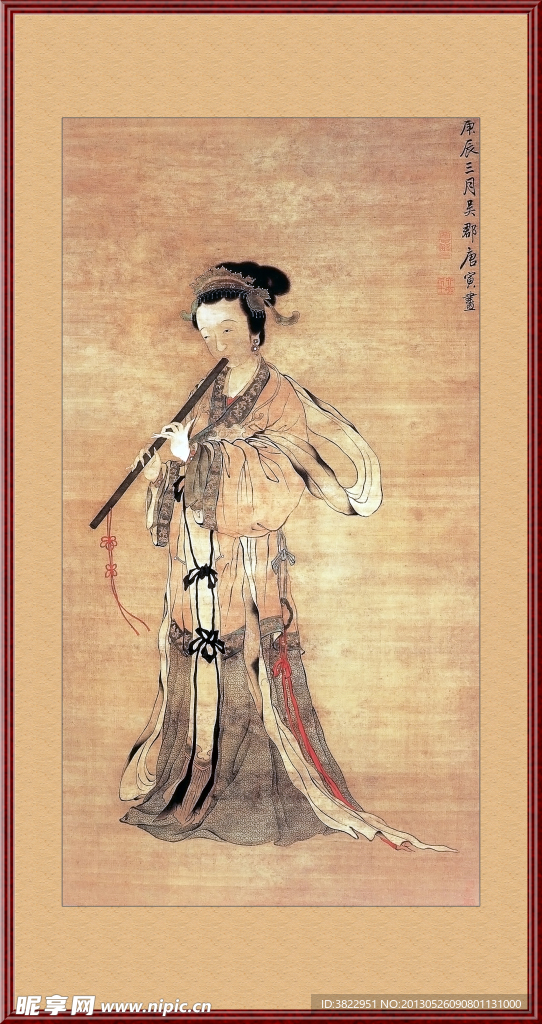 工笔画吹箫图