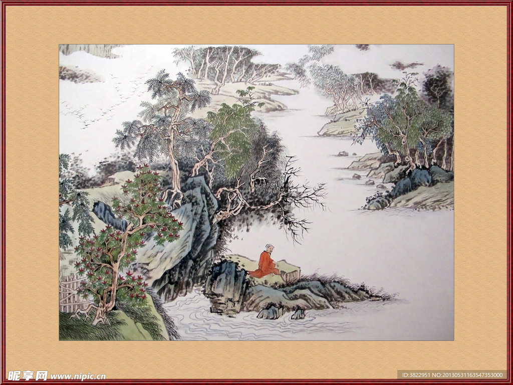 山水画弹琴