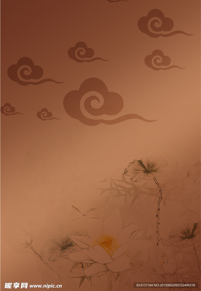 祥云荷花复古色背景