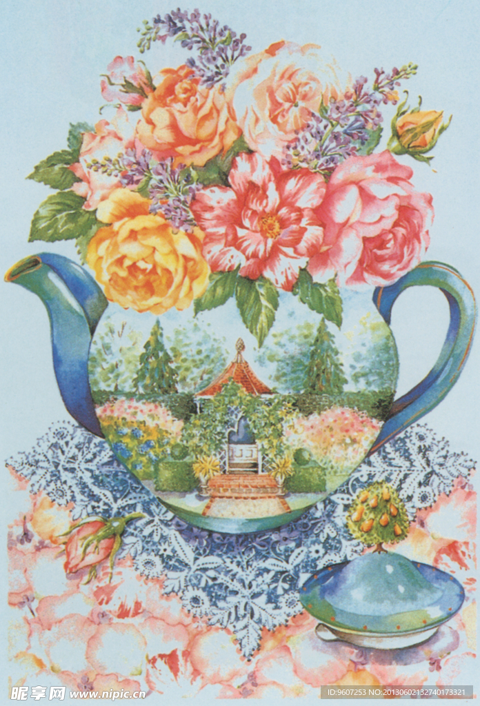 插画 插花