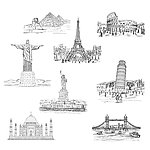 手绘素描旅游景点