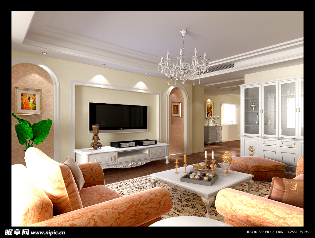 欧式风格别墅客厅电视背景墙设计效果图_土巴兔装修效果图