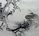 鸟树水墨画