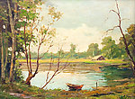 乡间小河油画